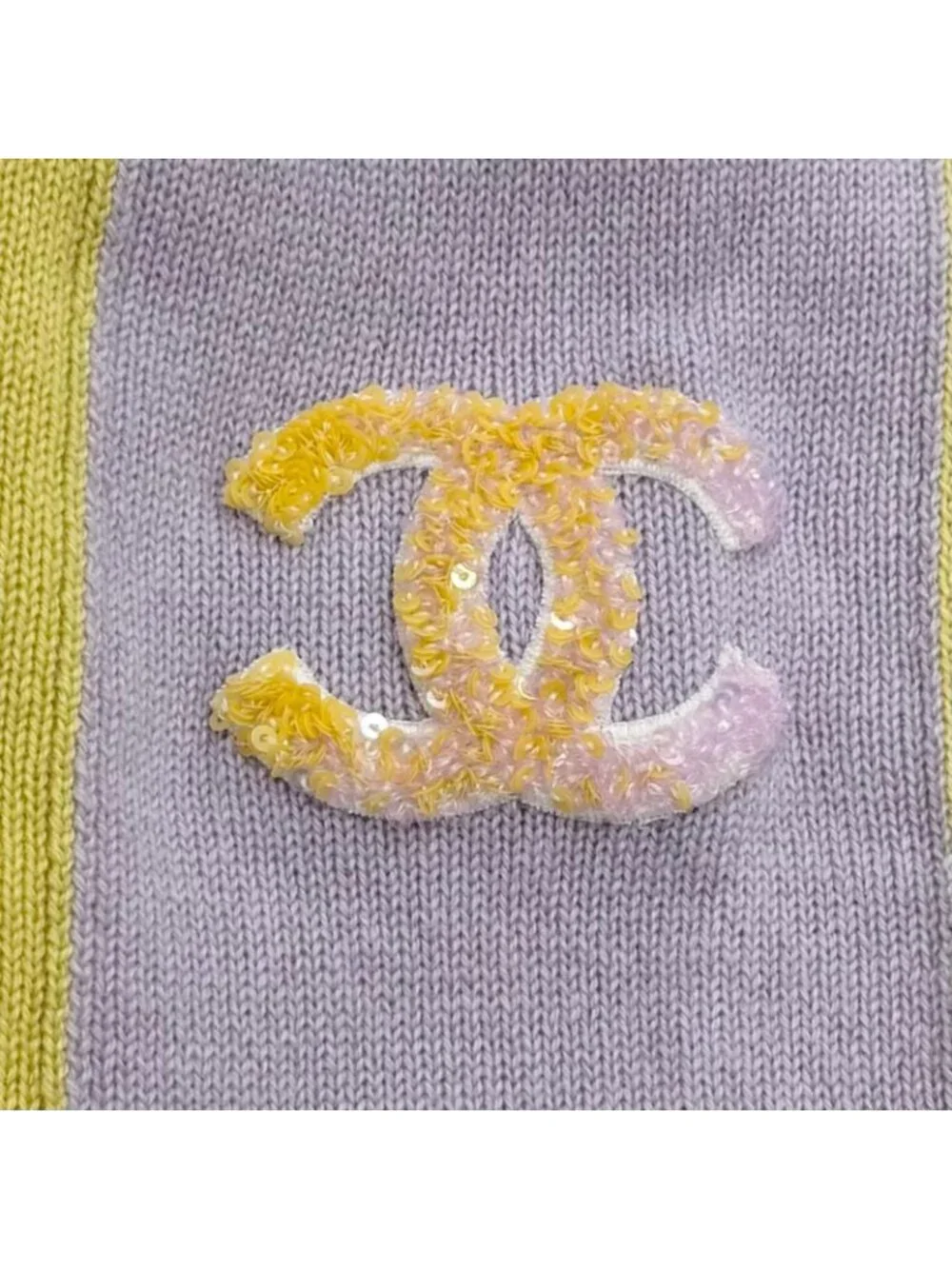 Chanel Cashmere 100% Oversized CC Logo Sequin Long Sleeve Tunic Yellow Purple 34